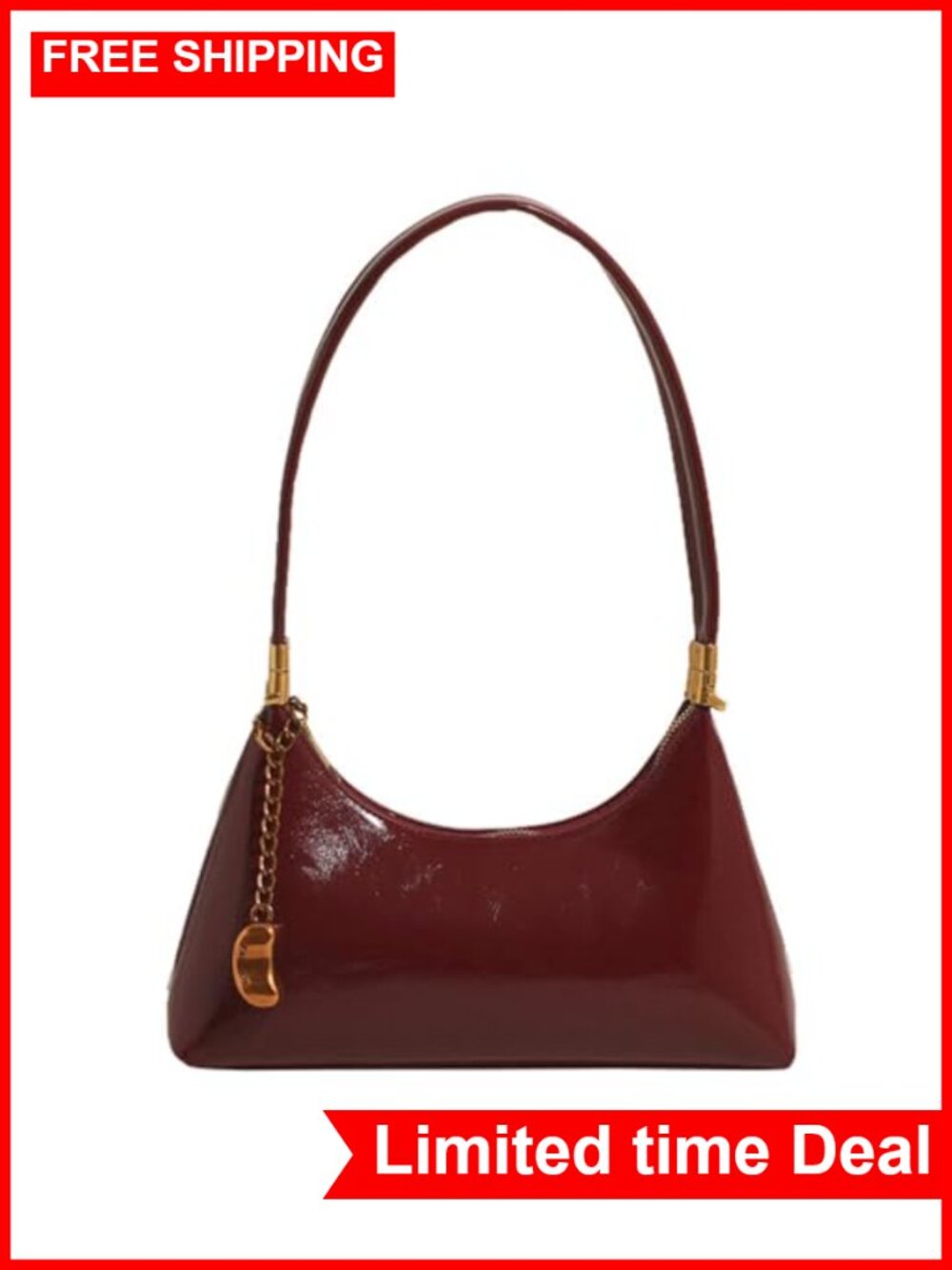 Vintage Faux Leather Shoulder Bag Women's Small Sling Purse Glossy Y2K Underarm